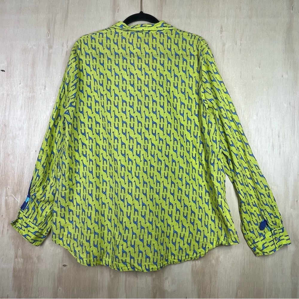 Casual Studio India Button Front Blouse Long Sleeve Collared Giraffe Print Sz XL - Picture 8 of 9